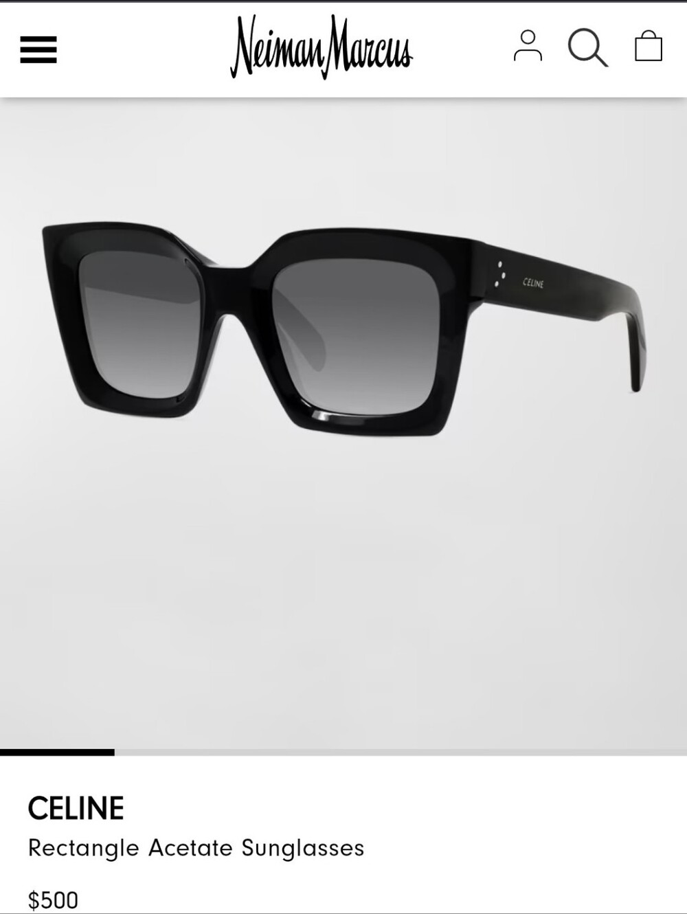 Celine Shiny Black Square Acetate Sunglasses with Gradient Lenses